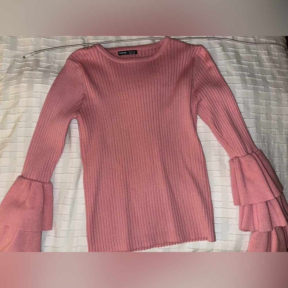 pink long sleeve ruffle top